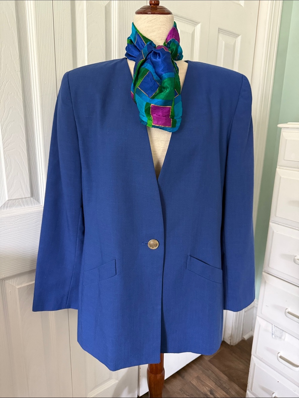 Vintage Gilmor V-Neck Royal Blue Blazer Sz 12